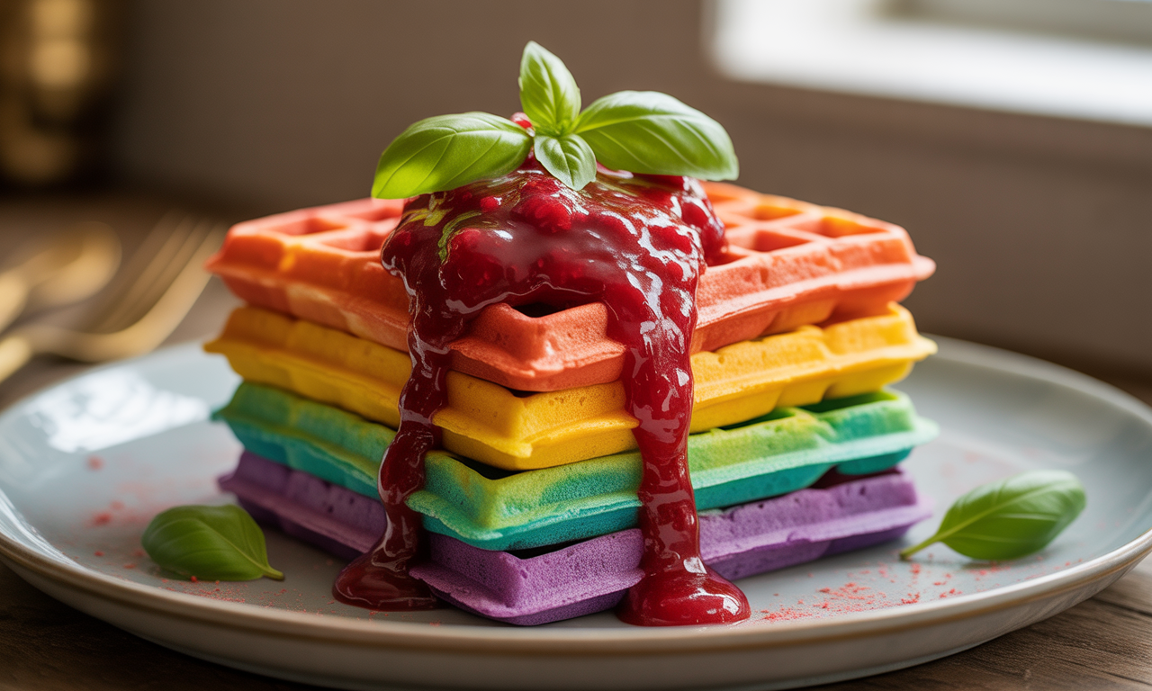 laissez-vous tenter par notre recette de gaufres arc-en-ciel, sublimées par la douceur des framboises et la fraîcheur du basilic. une gourmandise originale et colorée à essayer d'urgence !