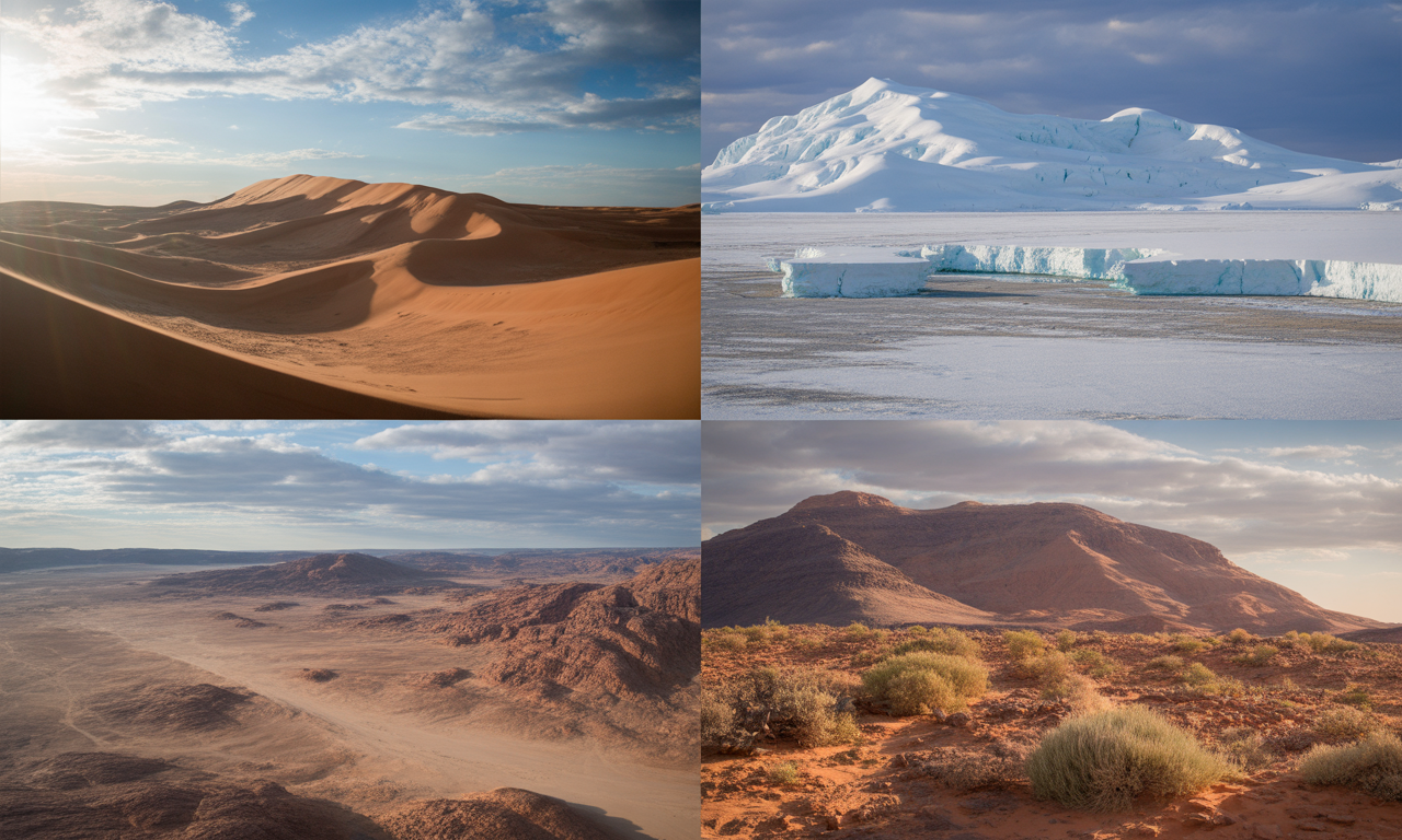 explorez les plus vastes déserts de la planète et découvrez leurs paysages fascinants, leur climat extrême et leur biodiversité unique.